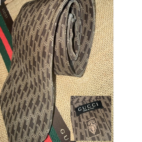 Gucci Other - GUCCI Tie 100% Silk Men's Accessories monogrammed Jacquard GG’s Brown Black rare